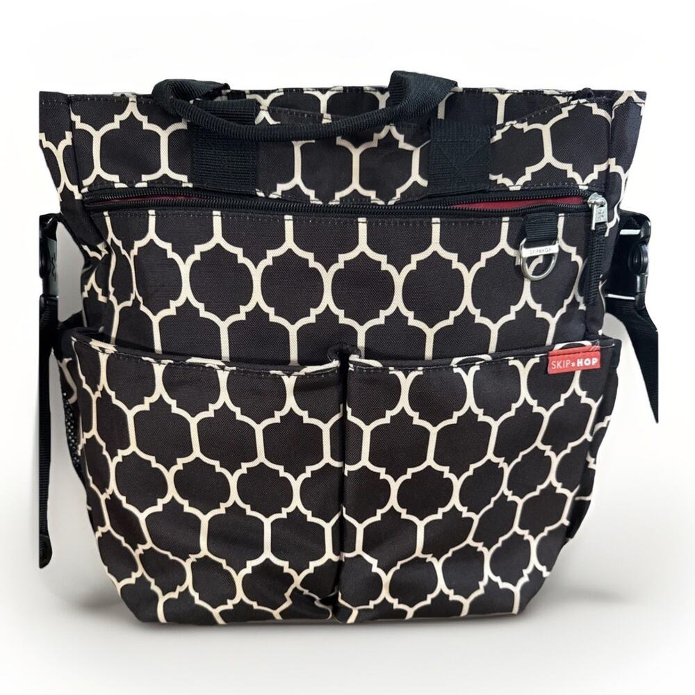 Skip Hop Duo Signature Diaper Bag Onyx Tile Black Geometric Messenger Tote Bag